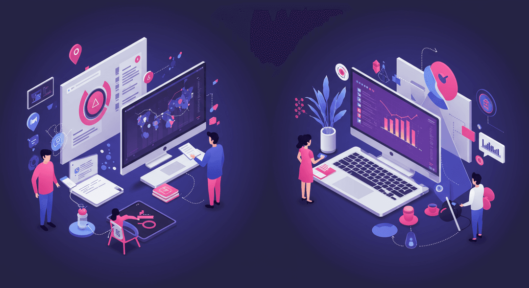 Businesswoman working on a laptop and analyzing data in a modern office.