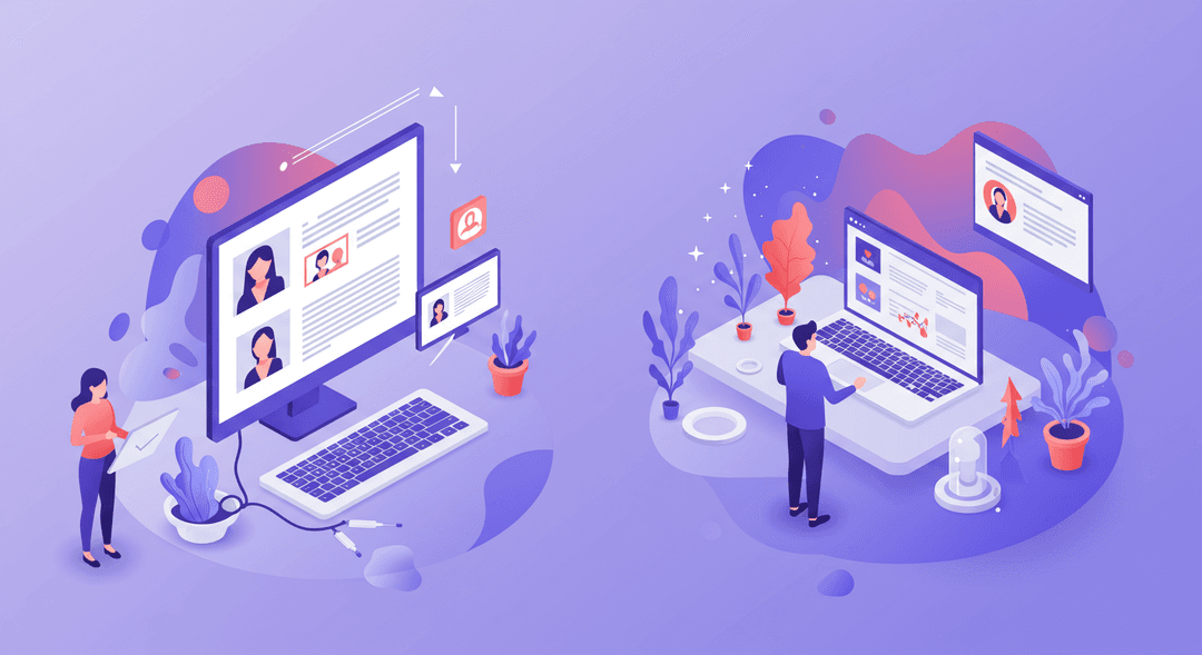 Businesswoman conducting a survey with a tablet in a modern office setting.