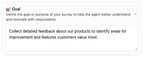 BetterFeedback survey creation interface showing goal-based survey setup with AI-powered question suggestions and template options